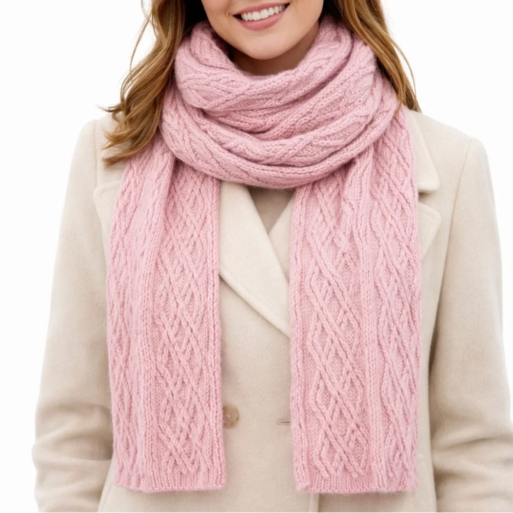Balletcore Crochet Pink Cable Knit Scarf EUC Cottagecore soft girl - Picture 3 of 6
